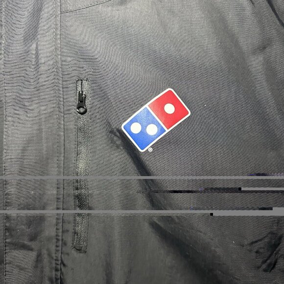 Dominos Gear Jacket Mens Size Large Black Rain Jacket Windbreaker Hooded Zip - Picture 2 of 14